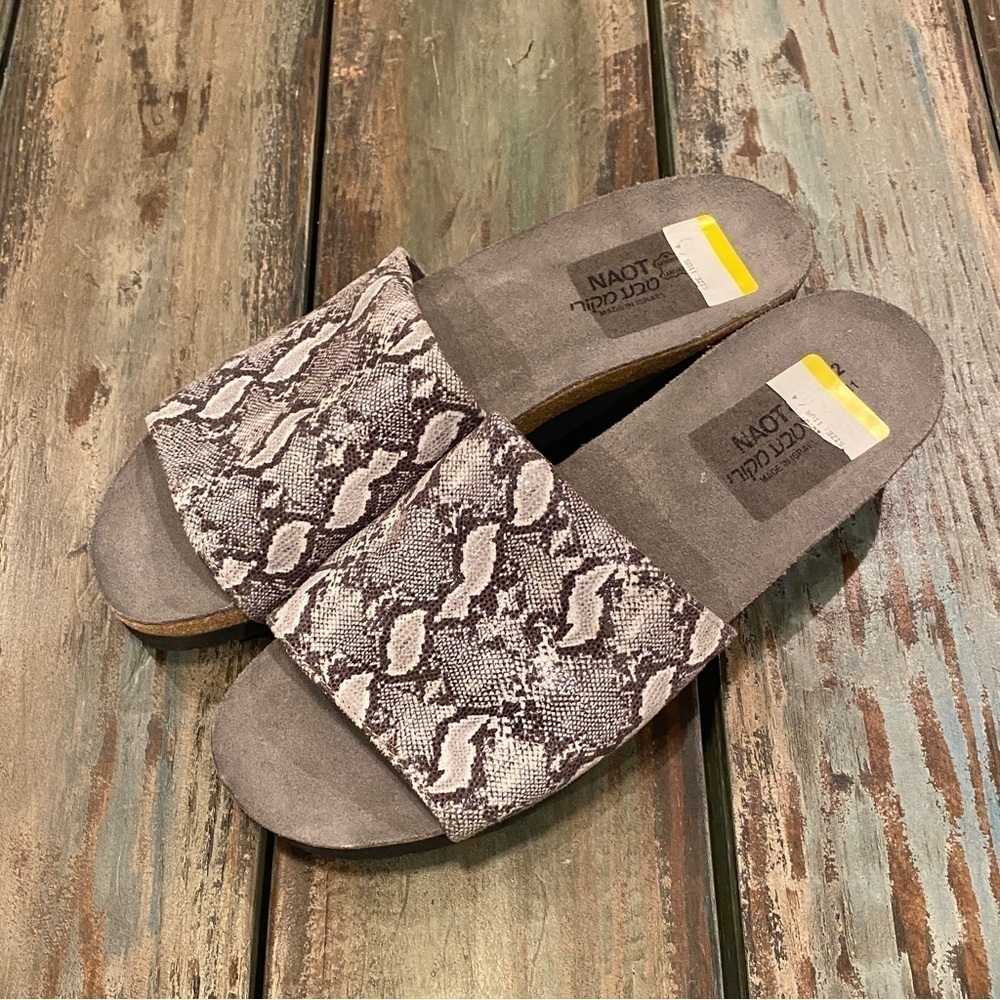 NAOT Alana Sandals Cork Comfort Slides Snakeskin Print Gray Women’s Sz 11 - Picture 9 of 10
